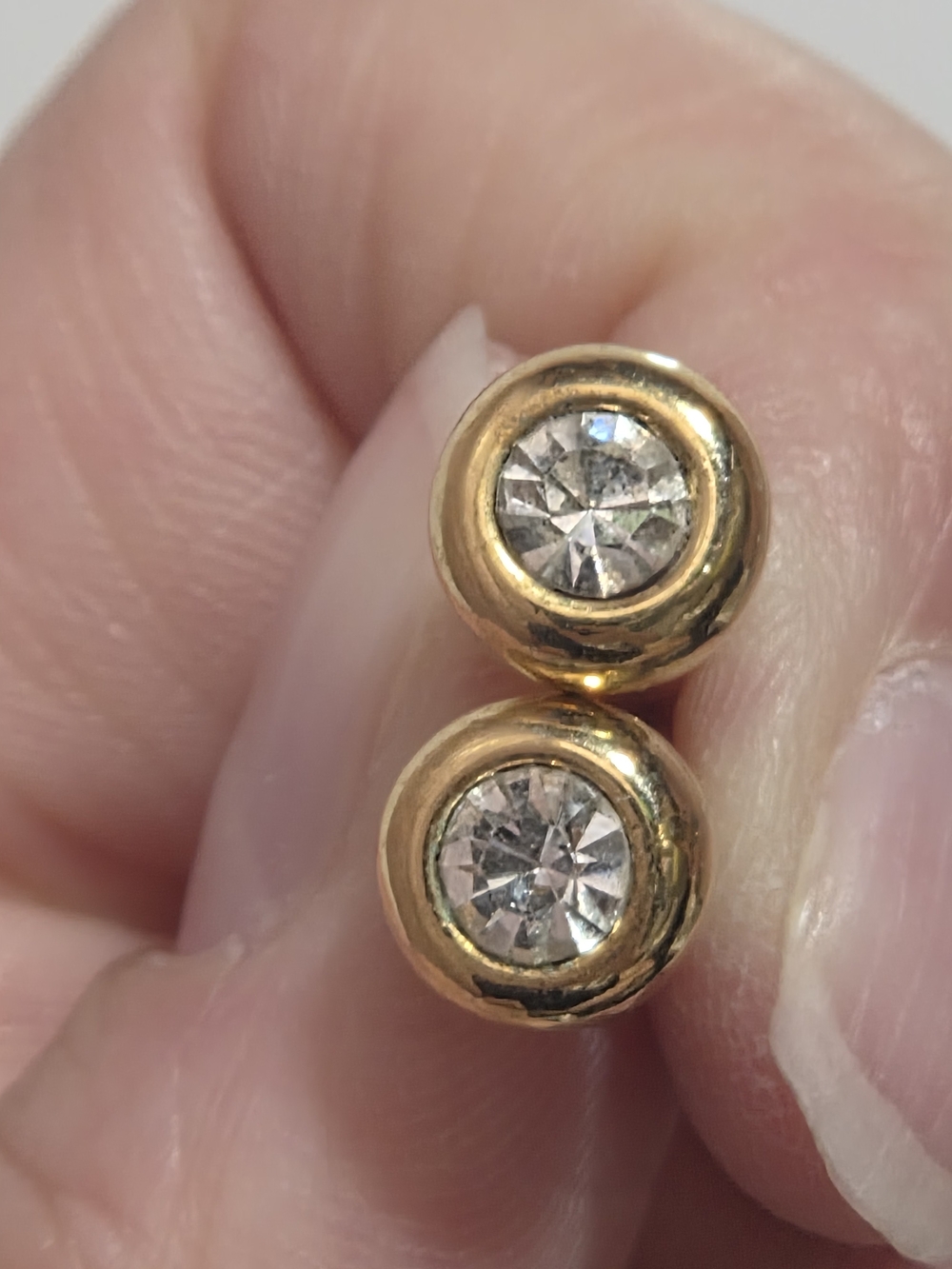 Gold-Tone Bezel Diamond Stud Earrings - Clear Stone